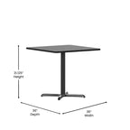 Table de salle à manger carrée stratifiée pour 4 personnes, coloris noir / acajou / naturel / noyer — Piétement en X