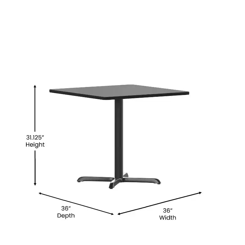 Table de salle à manger carrée stratifiée pour 4 personnes, coloris noir / acajou / naturel / noyer — Piétement en X