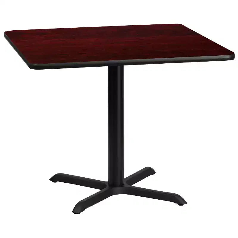 Table de salle à manger carrée stratifiée pour 4 personnes, coloris noir / acajou / naturel / noyer — Piétement en X