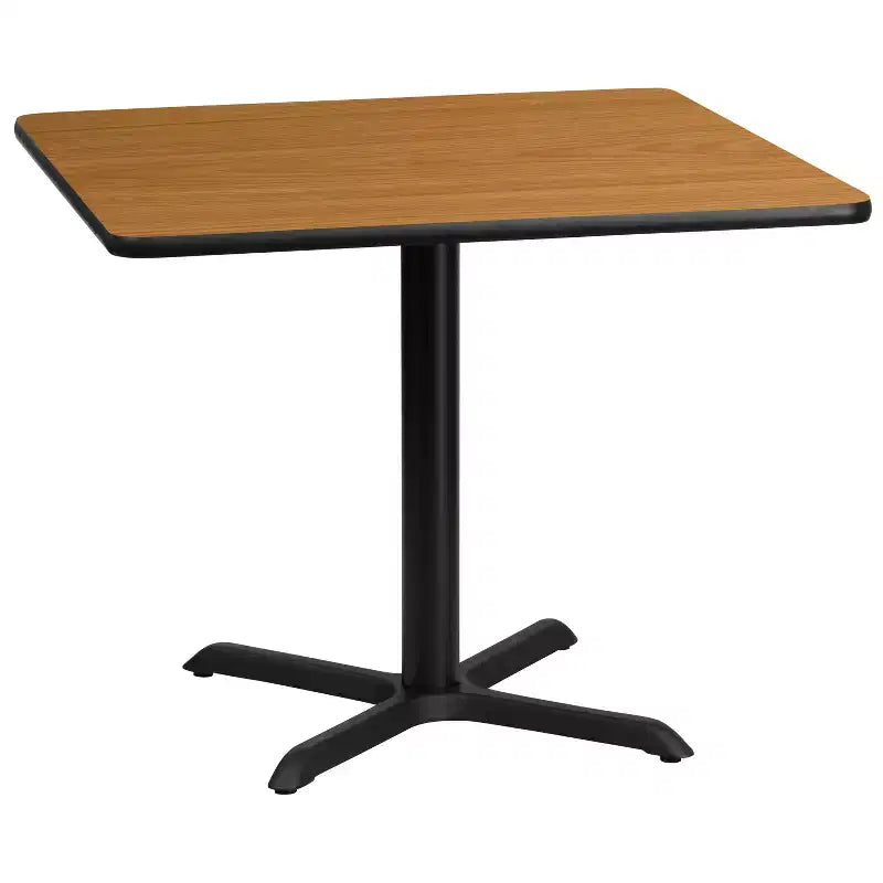 Table de salle à manger carrée stratifiée pour 4 personnes, coloris noir / acajou / naturel / noyer — Piétement en X