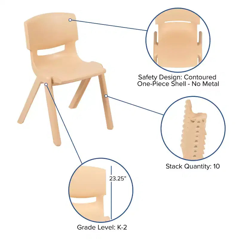 Lot de 2 chaises empilables sans accoudoirs pour enfants – Bleu / Vert / Naturel / Rouge