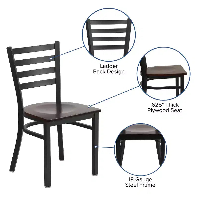 Chaise de restaurant en métal à dossier échelle Emma et Oliver, lot de 2