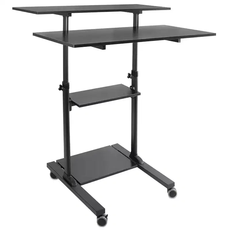 Mount-It! Wide Mobile Stand Up Desk | Height Adjustable Rolling Workstation with 40 Wide Table Tops | Multi-Purpose Rolling Presentation Cart - Black