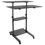 Mount-It! Wide Mobile Stand Up Desk | Height Adjustable Rolling Workstation with 40 Wide Table Tops | Multi-Purpose Rolling Presentation Cart - Black